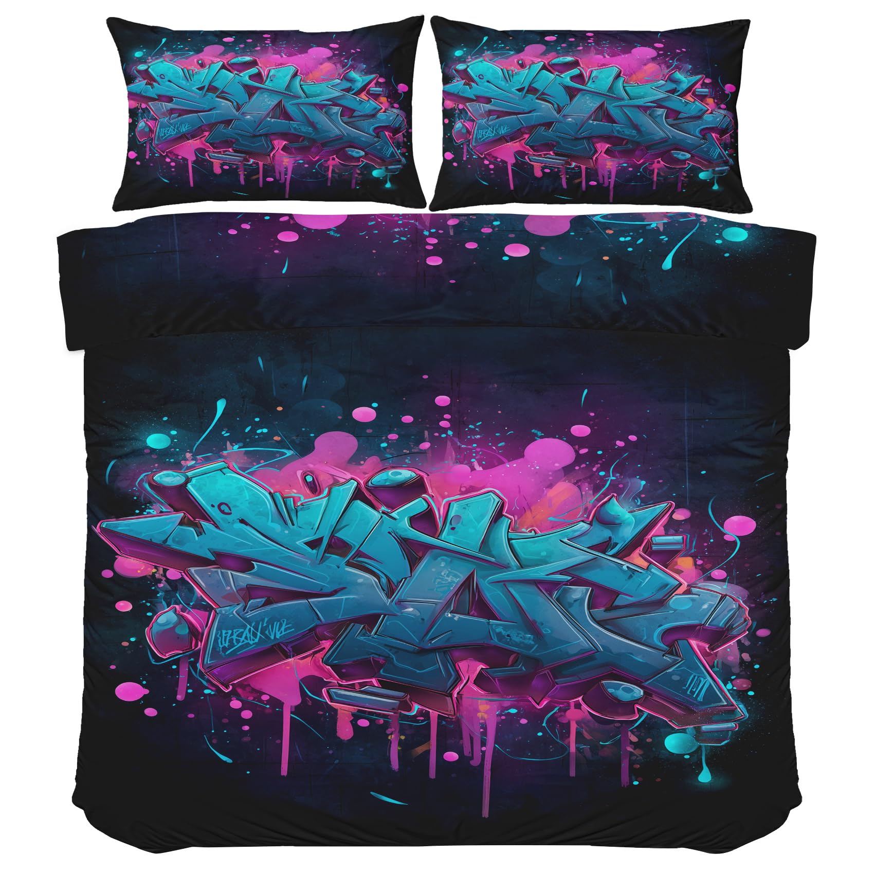 Parure de lit adolescent graffiti pour chambre d'enfant moderne avec taies 65x65