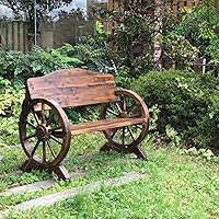 Amazon | ガーデンガーデン ウッドホイール風車輪付木製ベンチ 幅65cm