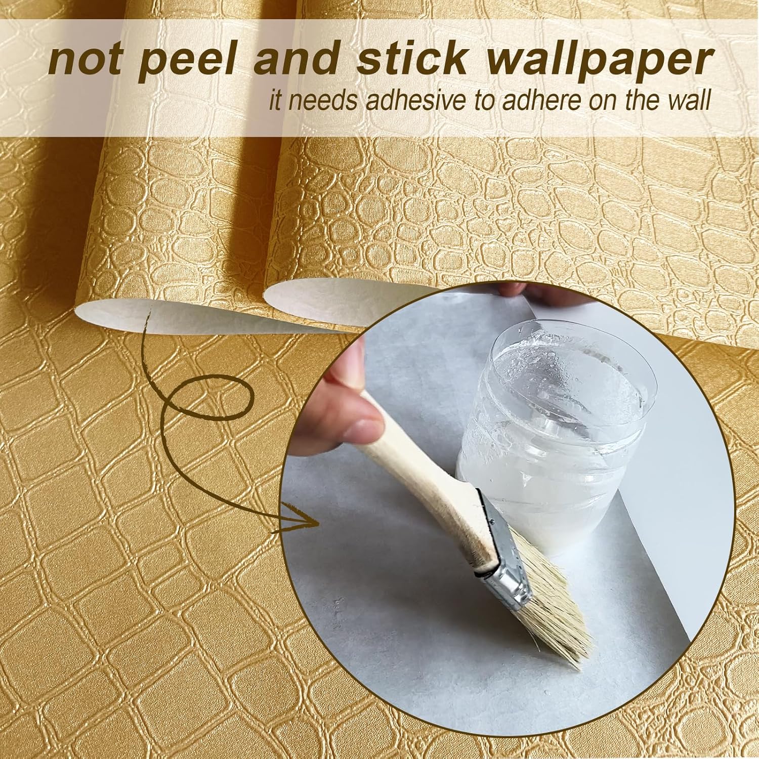 Zeeko Crocodile Wallpaper Gold Non-Pasted Wallpaper 17.7'' x 472.5'' Crocodile Textured Wall Paper 3D Golden Waterproof Luxury Traditional Removable Wall Paper