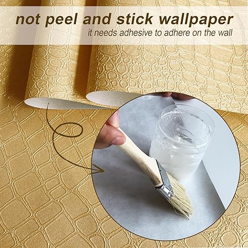 Miniatura 2 de Papel tapiz dorado de 17.7 x 236.3 pulgadas, con textura de cocodrilo, papel adhesivo 3D dorado, impermeable, papel tapiz de lujo para dormitorio,