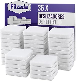 Filzada® 36x Almohadillas de Fieltro Adhesivo - Cuadrados de 25 x 25 mm - Blanco - Deslizantes de Muebles Profesionales de Fieltro con adhesión Ideal