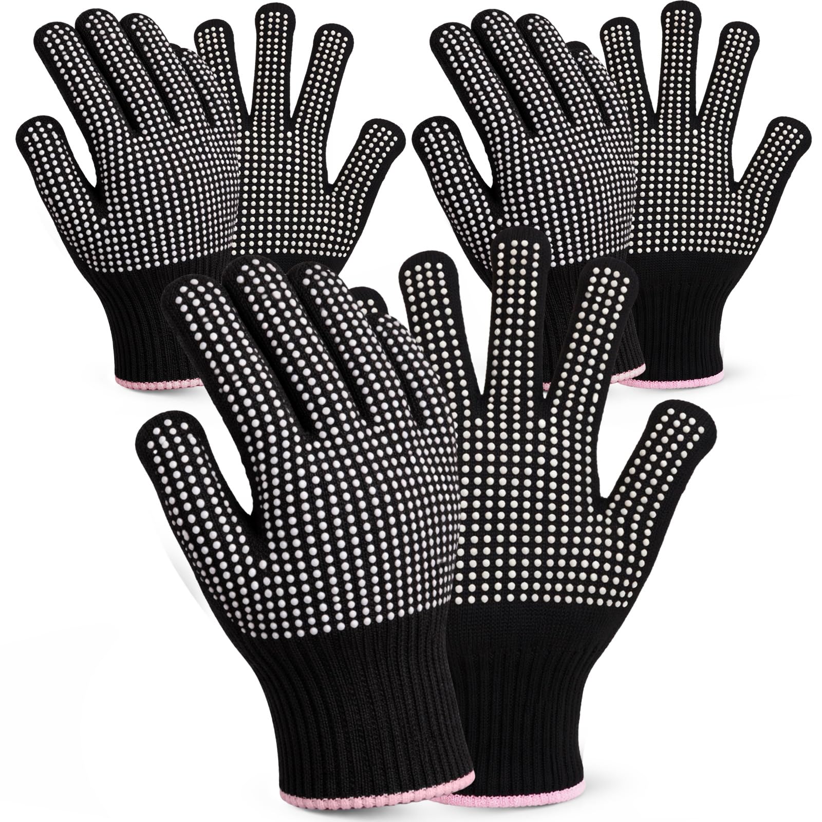 Riyiper 3 Pairs Heat Resistant Gloves for Sublimation, Gloves for Heat Press with Silicone Bumps Applies to Resistant Work, Hair Styling, Universal Fit Size (White)