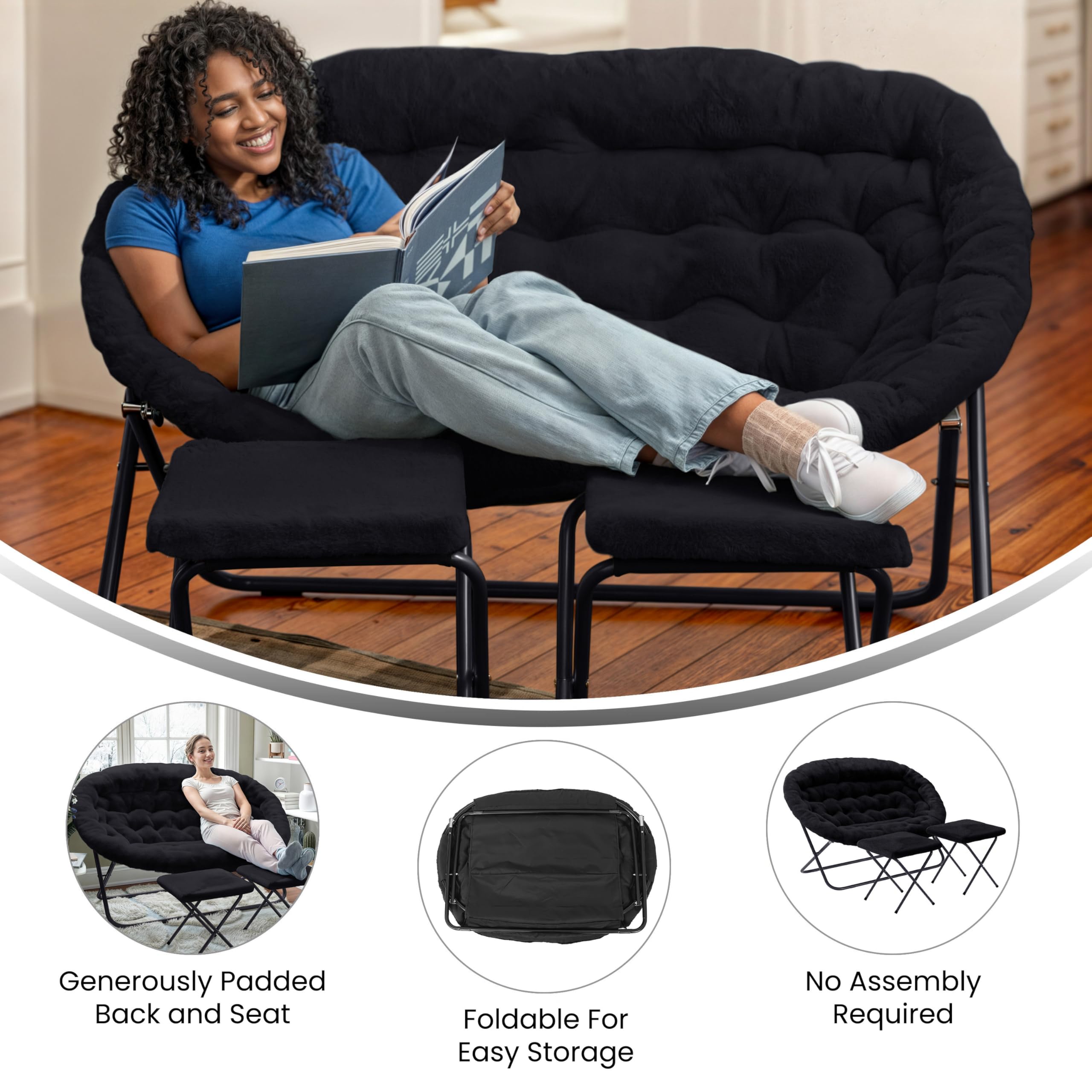 Amazon.com: EMMA + OLIVER Janey Folding Double Saucer Chair with 2