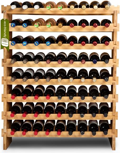 72 Bottle Wine Rack – Modular Freestanding Bamboo Wine Storage Shelf for...