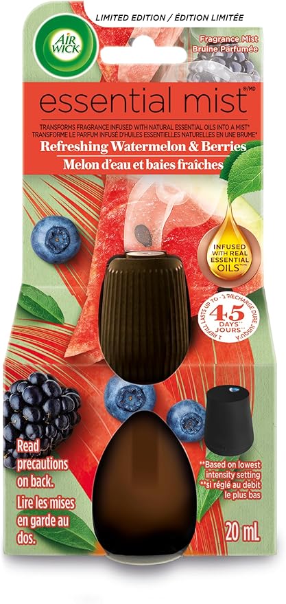 Airwick Essential Mist Air Freshener Plug In refills, Refreshing Watermelon & Berries, Infued with natural essential oils for an incredible aroma, 1 count