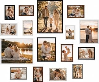 Giftgarden 16 Pack Mixed Color Picture Frames for Multi Sizes Photos, Assorted Sets 2pcs 11x14, 2pcs 8x10, 6pcs 5x7, 6pcs 4x6, Gallery Photo Collage Frame for Wall or Tabletop Display