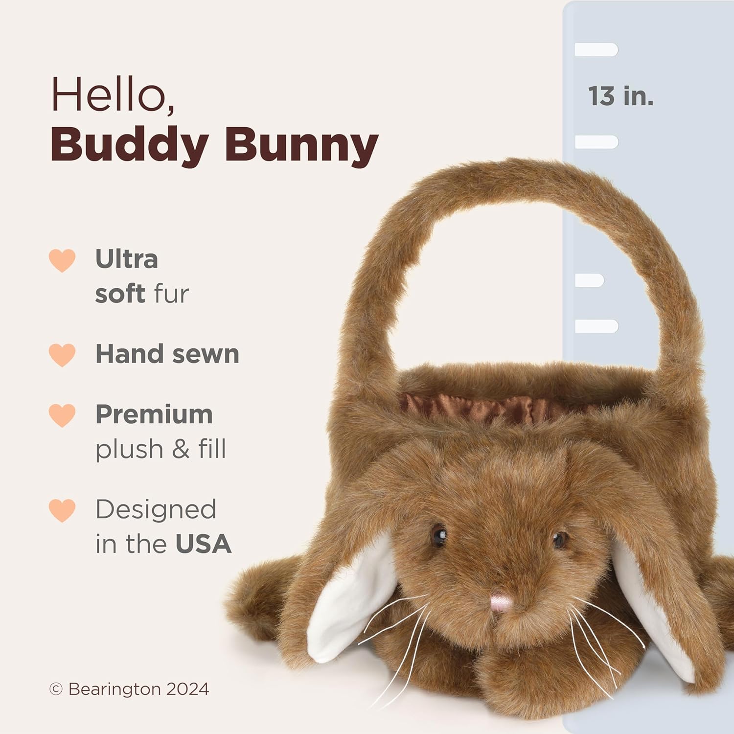 Bearington Brown Bunny Rabbit The Plush Easter Basket Bunny, 12 x 13 Inch Bunny Basket