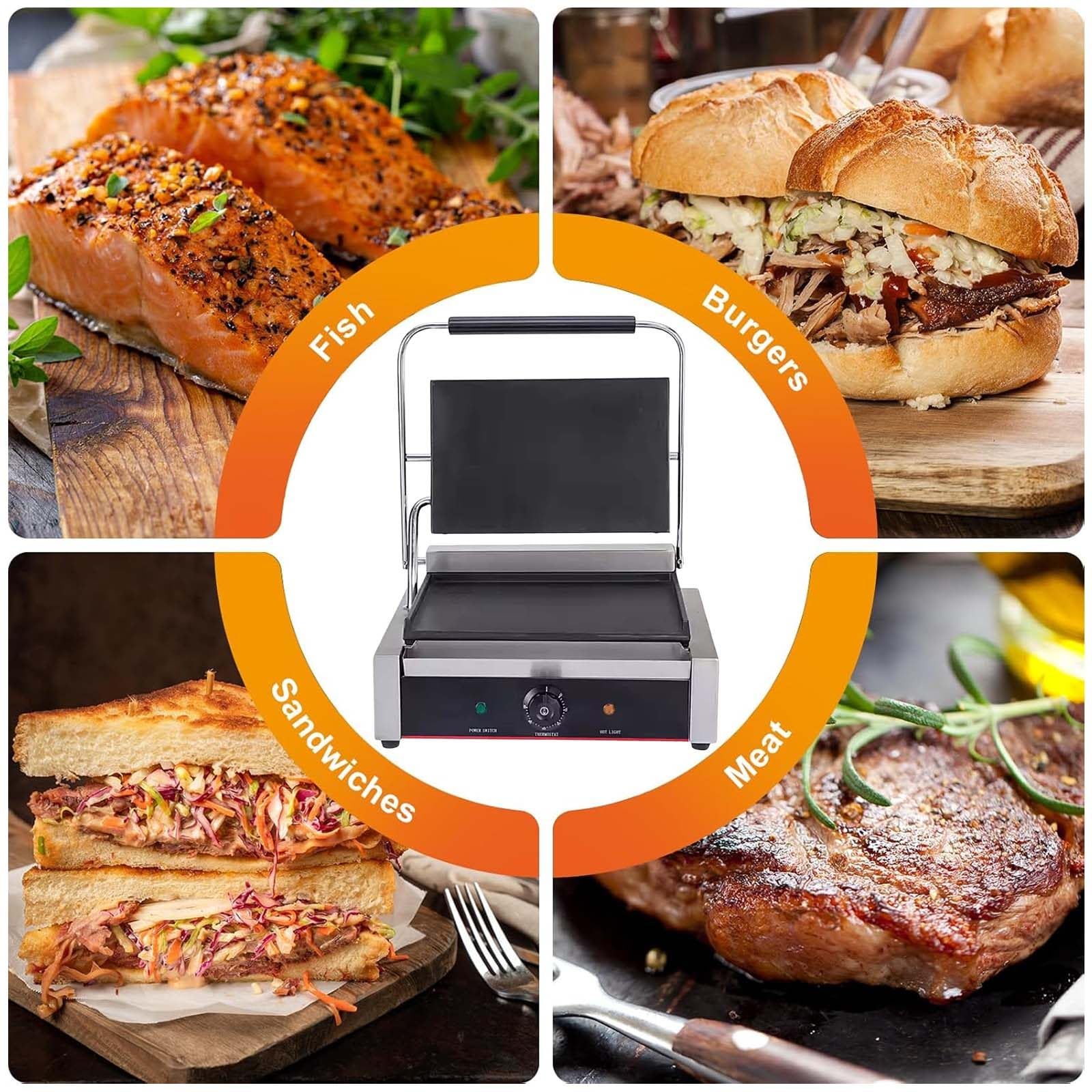 Komercyjna maszyna do opiekania kanapek, składany elektryczny grill kontaktowy o temperaturze 180°, dla początkujących i profesjonalistów, grill stołowy, 50–300°C, do mięs (19inx9inFlat)