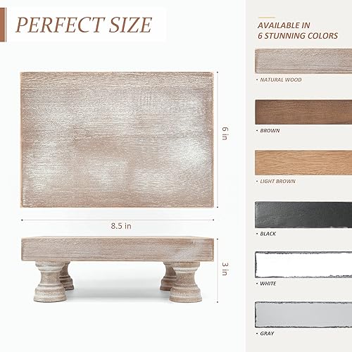 Miniatura 8 de EOSAHR Juego de pedestal rústico de granja para decoración del hogar, elevadores de madera envejecida, soportes para jabón y bandeja de exhibición