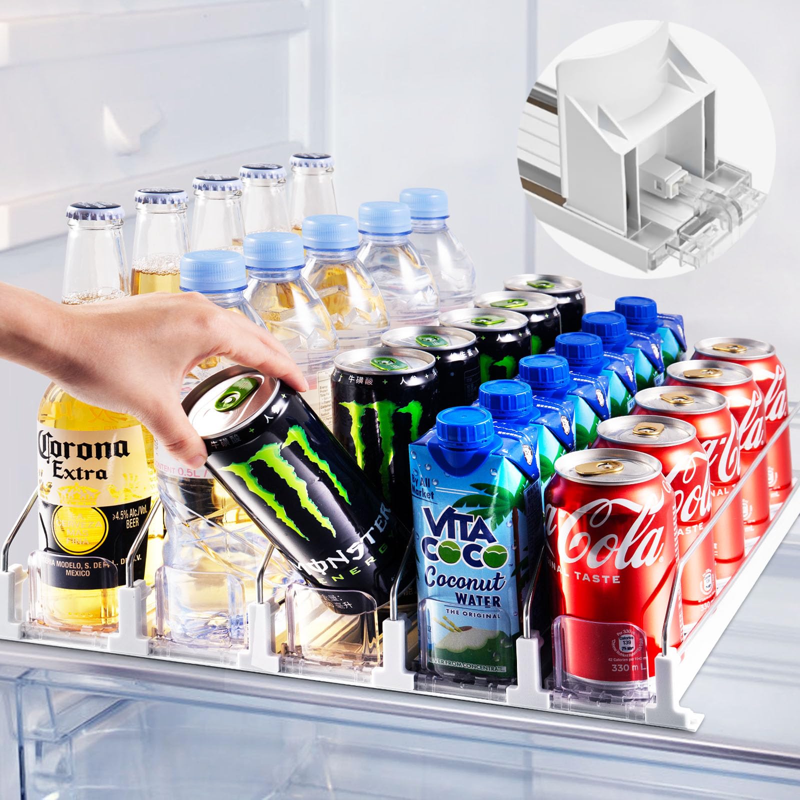 Drink Organizer for Fridge, Soda Can Dispenser for Refrigerator, Automatic Fridge Drink Dispenser Holds up to 30 Cans, 5 Row