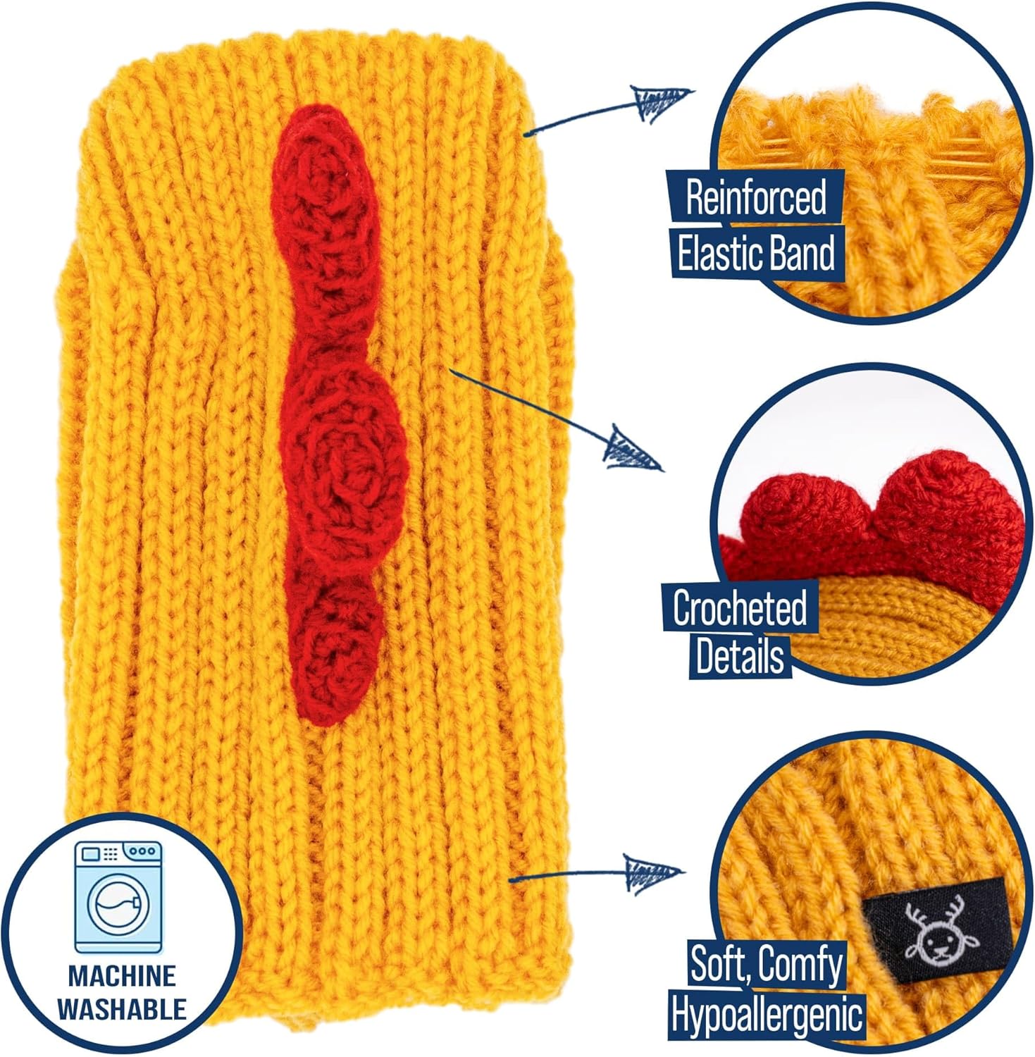 Zoo Snoods Rooster Costume - Knit Chicken Dog Snood Ear Wrap for Pets, Warm Neck Cover for Halloween and Winter (Large)