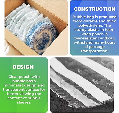 Miniatura 4 de Bolsa de burbujas de envío, 12 x 11.5 pulgadas. Paquete de 10 bolsas transparentes para embalaje. Bolsas de burbujas autoselladas para embalaje.