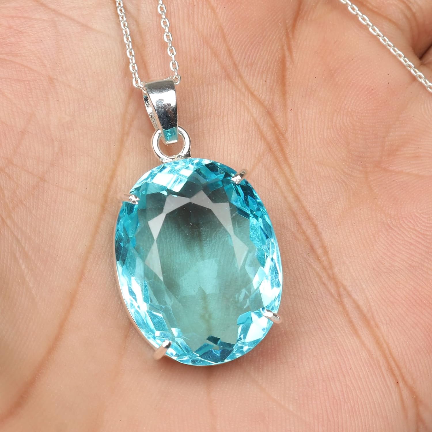 GEMHUB Gemstone Pendant Without Chain 44 CT-135 CT Oval Shape Sterling Silver Pendant Jewelry Women - Image 3