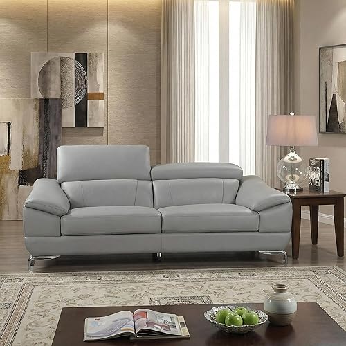 Miniatura 6 de Cortesi Home Sofá Vegas de cuero genuino con reposacabezas ajustables, gris, 82.5 pulgadas