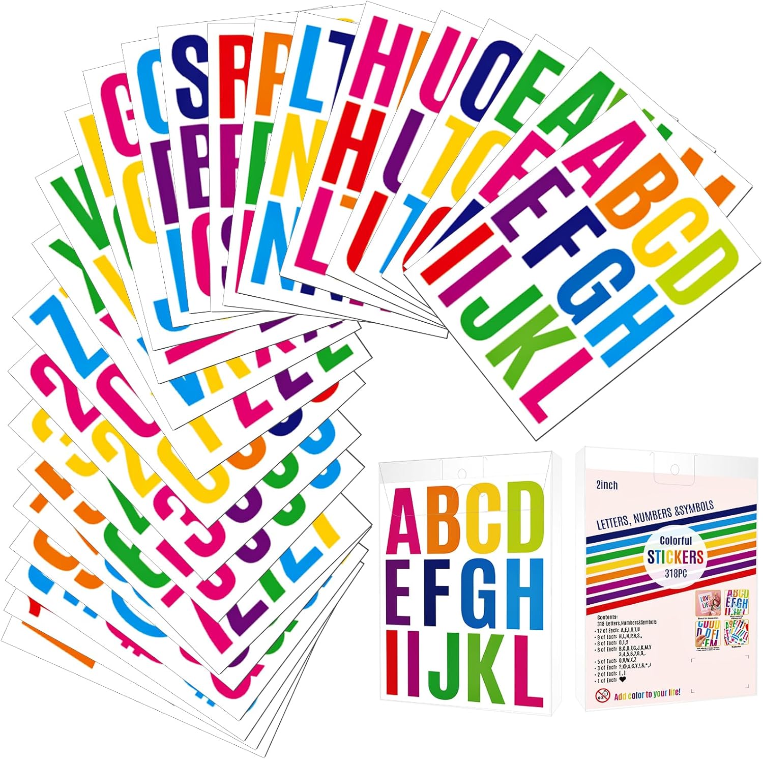 Bewudy 24 Sheets Vinyl Sticky Letters, Capital Letter Stickers Self