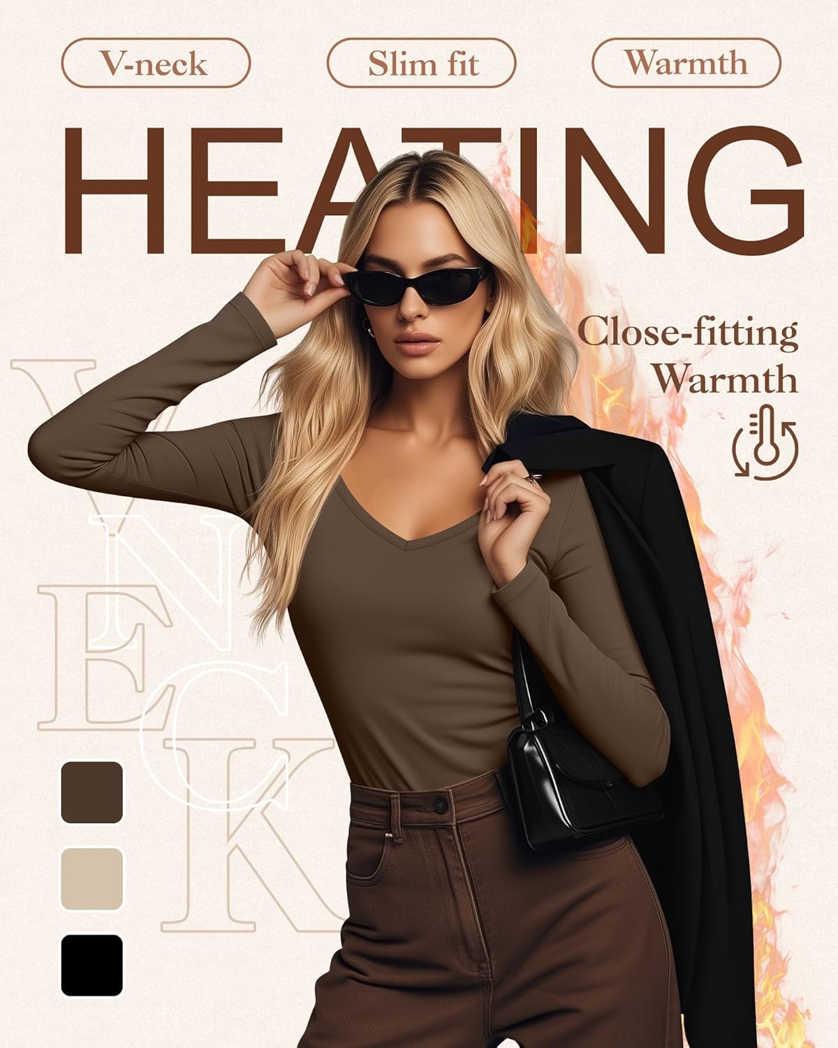 3 Pack Women's Thermal Shirts Long Sleeve V Neck Fleece Lined Undershirts Slim Fit Basic Tops Fall Winter Clothes - Image 3