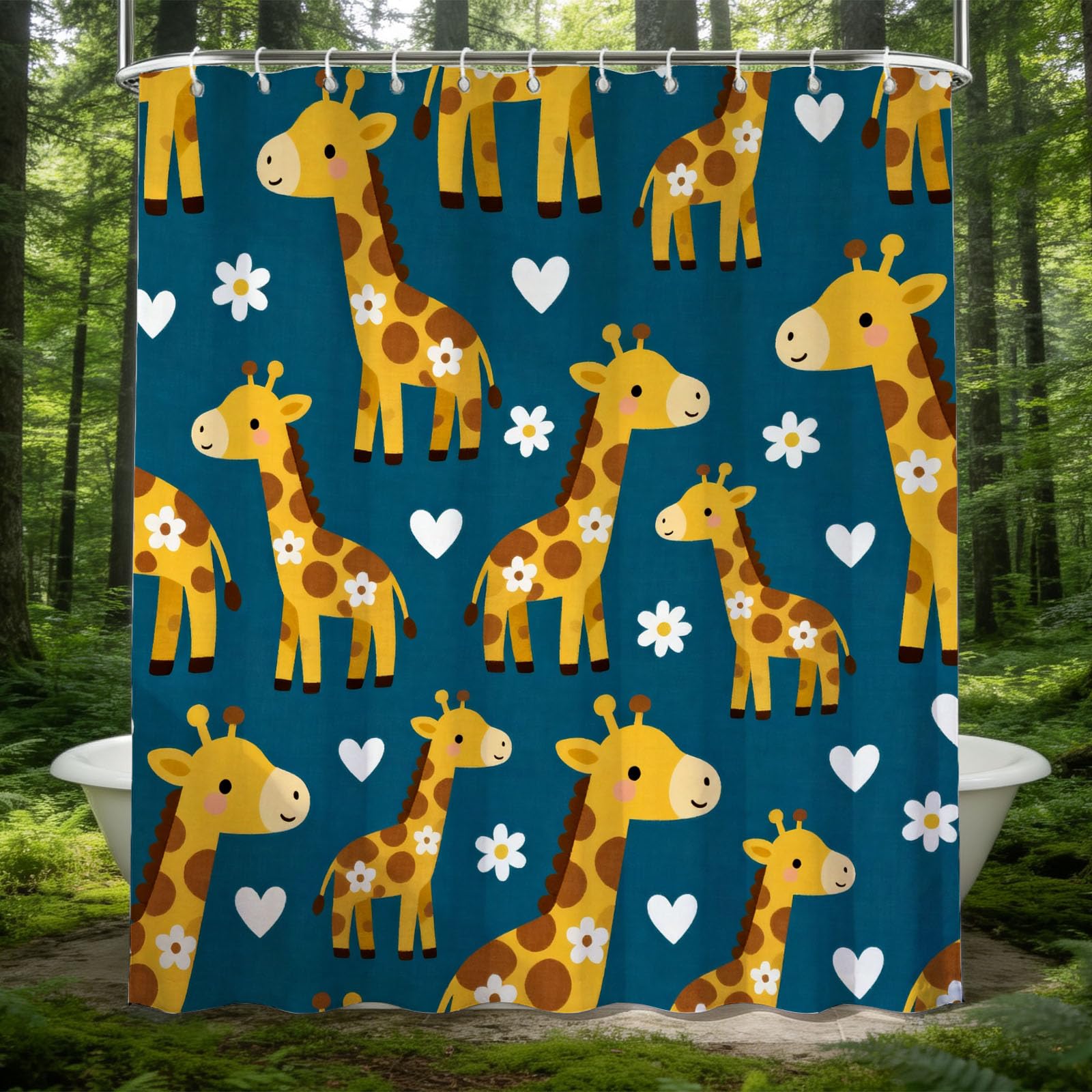 Hongduo 3D Giraffe Print Shower Curtain for Stalls Bathtubs Childrens Bathroom Decor Shower Curtain Set Polyester Fabric Waterproof 120x180cm/48X71 Inch with Hooks