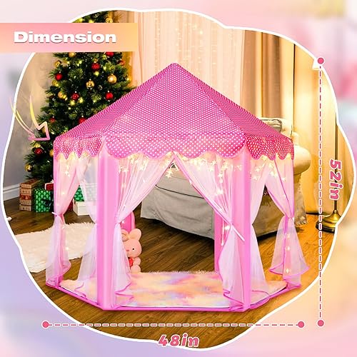 Miniatura 5 de Tienda de campaña de princesa con alfombra de arcoíris, luces de estrella pequeña para niñas, tienda de campaña rosa para niños, juego de juguetes