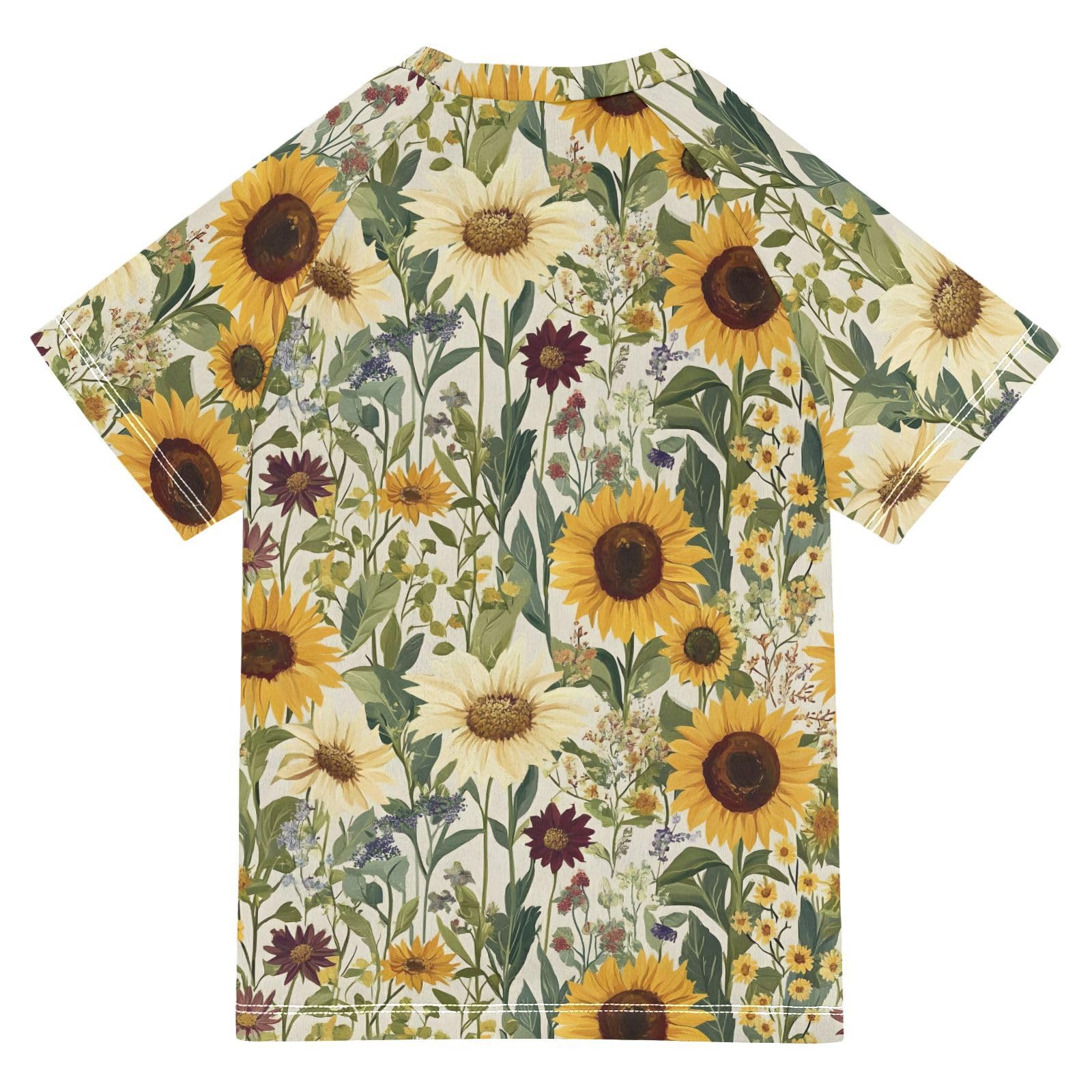 ALAZA Boys Swim Shirts Toddler Rash Guard Short Sleeve Rashguard Sunflowers Grass Print UPF 50+ 11-12T