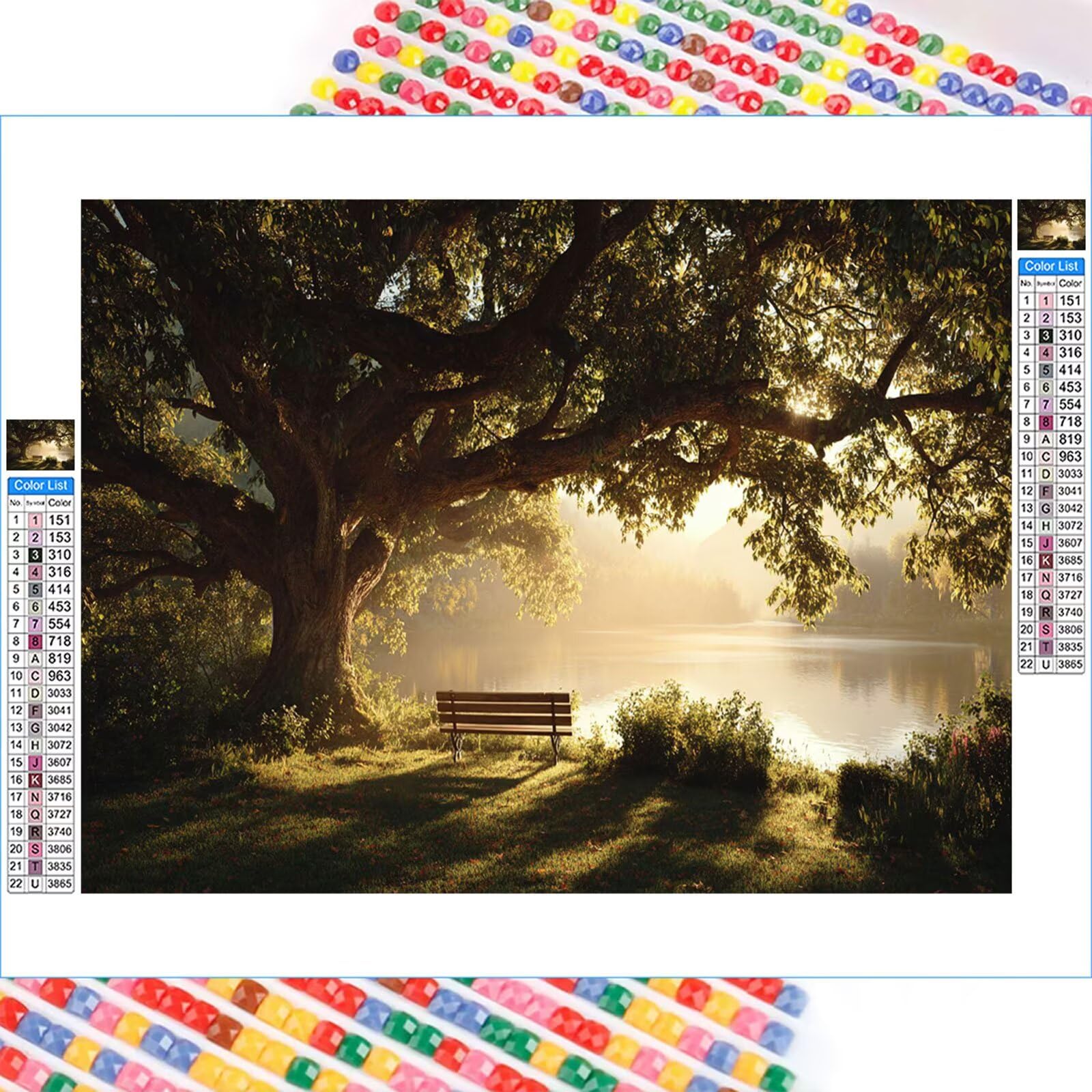 Diamond Painting Arbre - Kit de Peinture Diamant Toile 60x90cm - Broderie au Point de Croix avec Strass en Cristal pour Décoration Murale Maison, Loisirs Créatifs Anti-Stress Cadeau (Vert) 2Z#1529