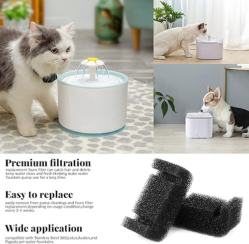 Miniatura 3 de Bercoor 30 piezas de filtro de esponja para fuente de mascotas de repuesto de espuma prefiltro para gatos y perros (negro)