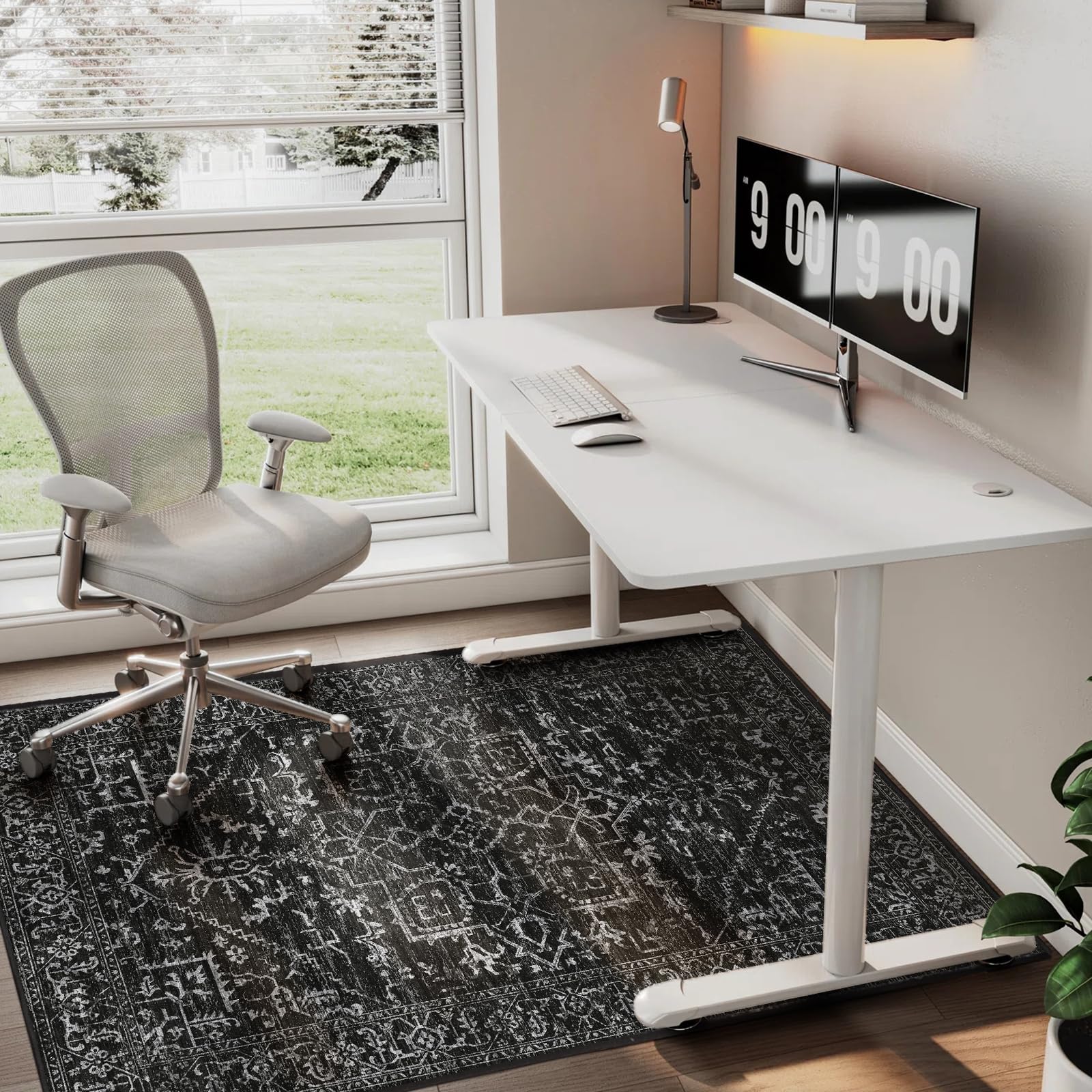 Chair Mat for Hard Floors, QQpony 55"x36" Office Chair Mat for Hard Surface, Area Rug for Living Room, Protector Floor Rug Mat for Home Office (Black)