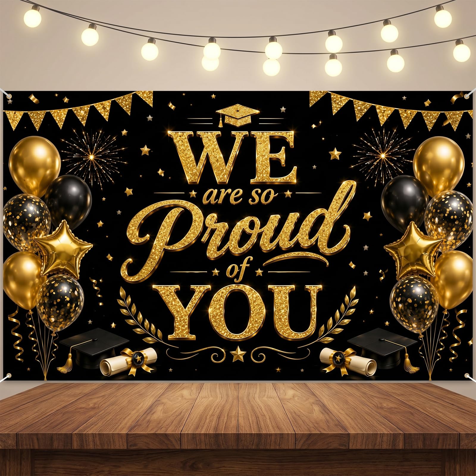 Congratulations Banner, Graduation Banner 150x90cm, Black Gold Graduation Decorations, Graduations Party Decorations 2026, Banners for College High School Grad Party Supplies Graduations Decor
