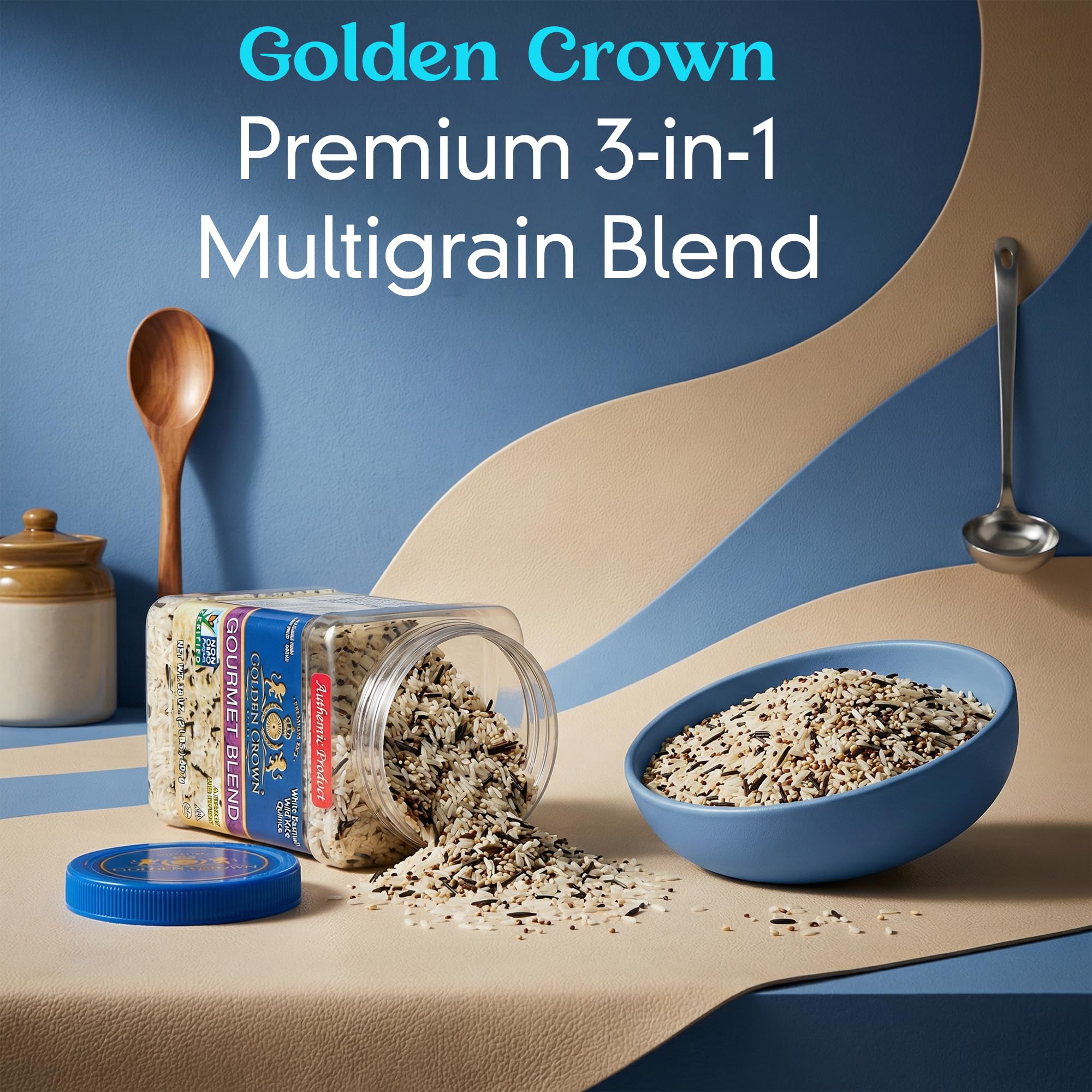 Golden Crown 3-in-1 Multigrain Blend with White Basmati, Wild Rice & Quinoa - Premium Quality, Vegan & GMO Free - Perfect for Rice Dishes, Pilafs, Soups, Stir-Fries & Meal Prep, 32 oz (2 lbs)