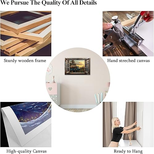 Miniatura 4 de Decoración rústica de granja en lienzo con ventana abierta, impresiones artísticas para pared, pintura de camión viejo, lienzo de granero y bandera