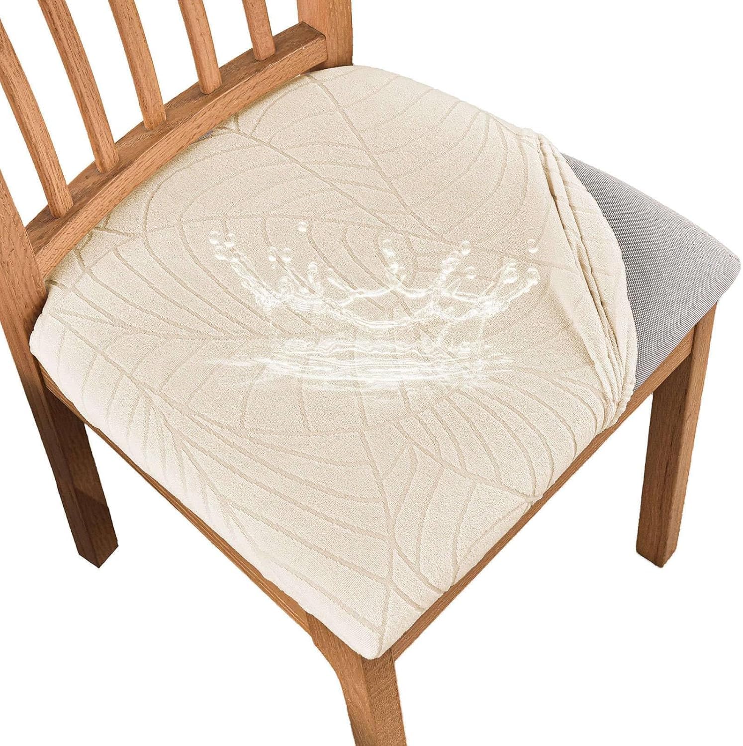 Set di 2 coprisedili impermeabili per sedie da pranzo, in tessuto jacquard elasticizzato, lavabili, coprisedia da cucina (beige, set di 8)