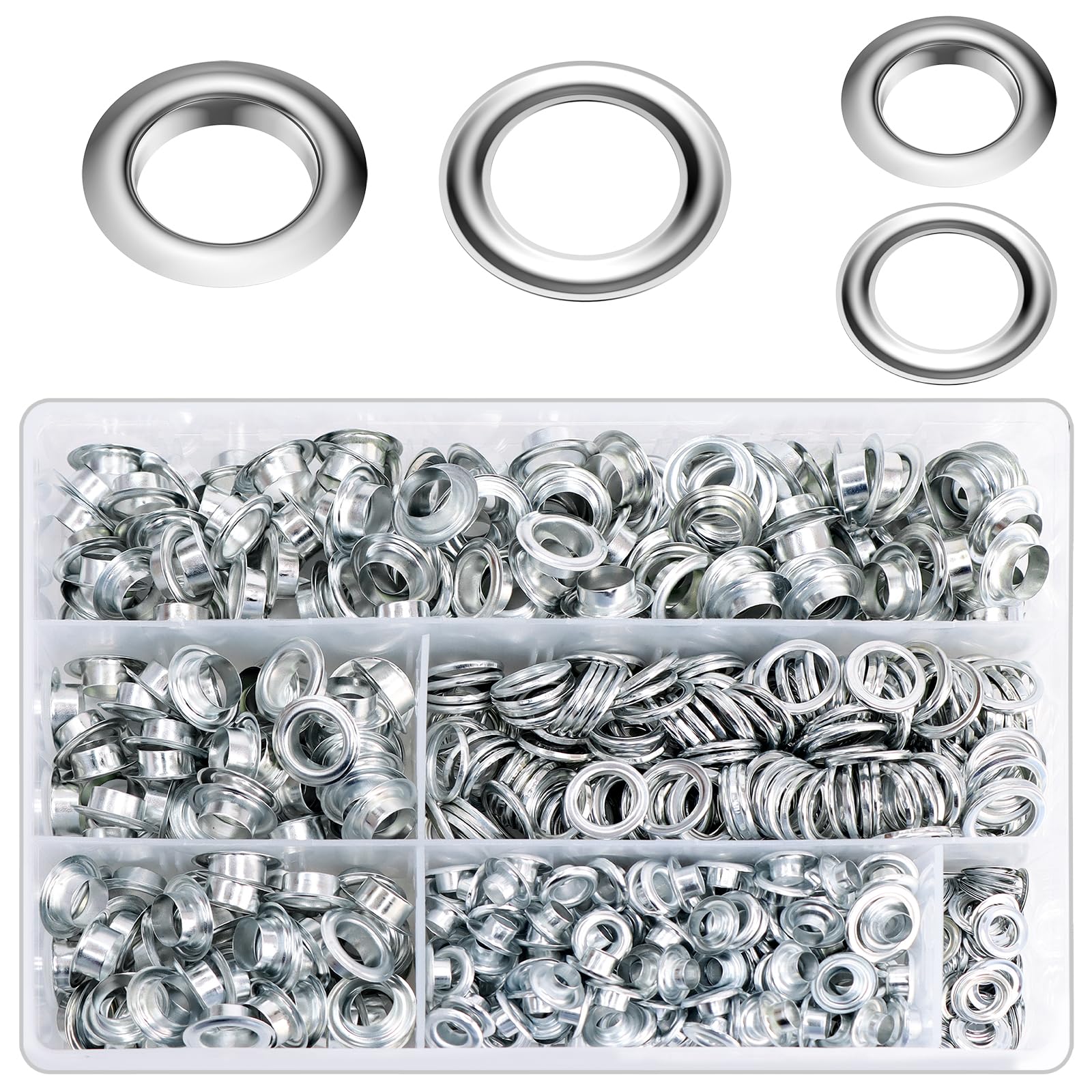 Preciva 450pcs Grommets 3/8Inch and 1/4Inch, 3/8Inch Has 250PCS, 1/4Inch Has 200PCS for Clothes Fabric Leather Tag Bag (Silver)