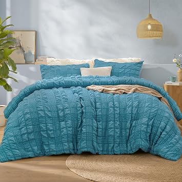 BEDELITE Twin Comforter Set, Seersucker Bedding Set 2 Pieces, Blue Fog