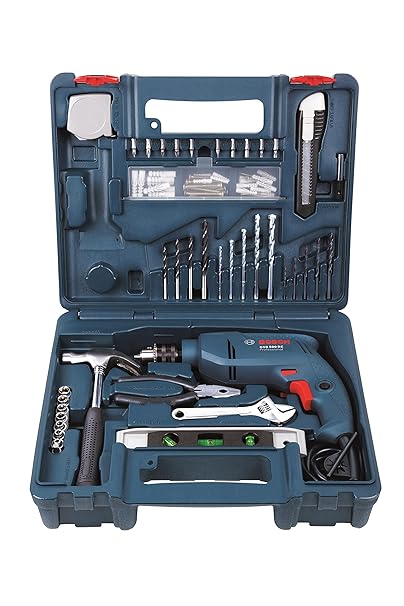 BOSCH Professional GSB 500 RE Corded-Electric Drill Tool Set, 10 mm, 500 Watt, 1 Year Warranty, Blue (100 Pcs Accessory Set)