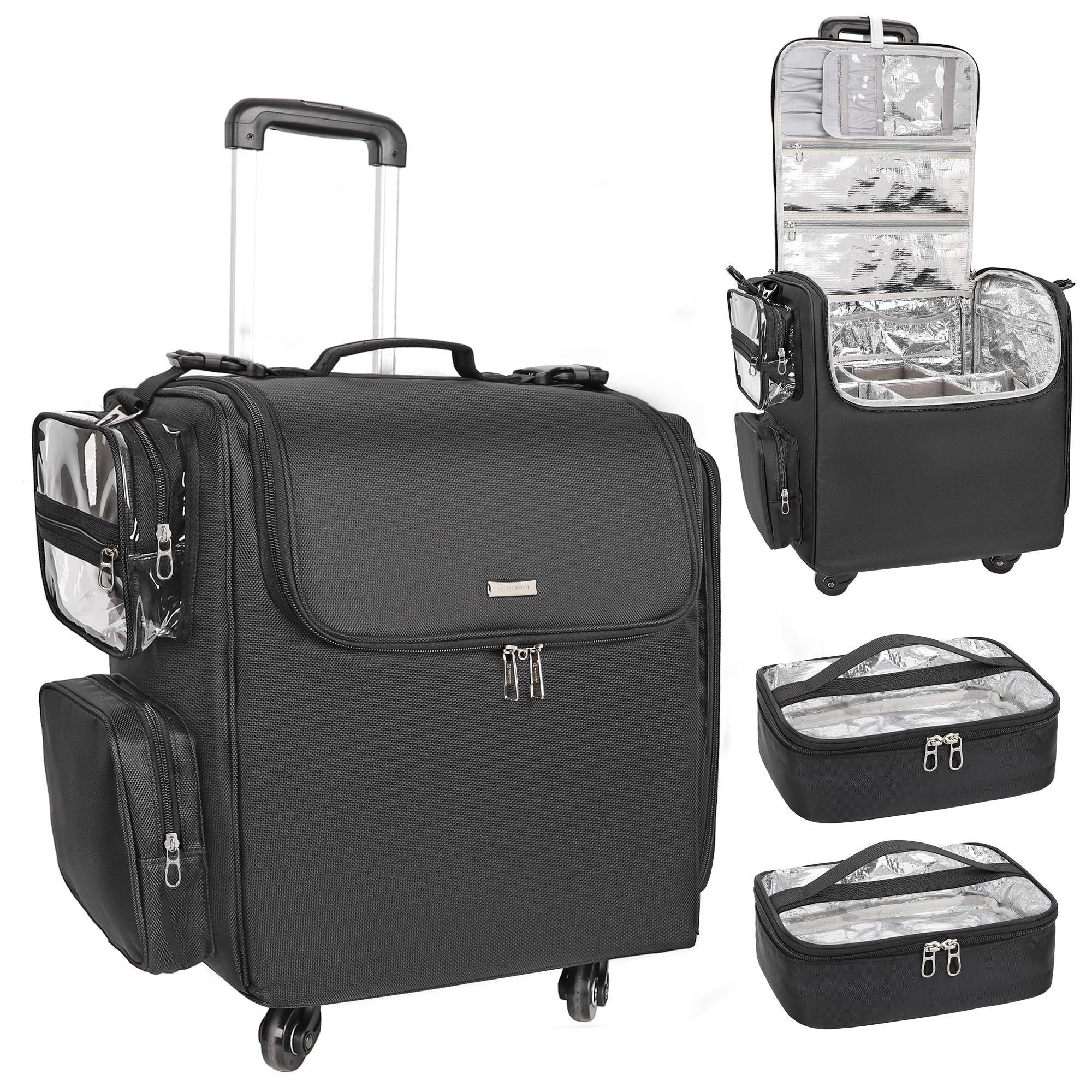 Photo 1 of Relavel Rolling Makeup Train Case, Hairstylist Traveling Bag with 4 Wheels, Heat Insulation Full Layer, Adjustable Dividers, Hair Tools and Cosmetics Storage Organizer Trolley Suitcase Makeup Cart