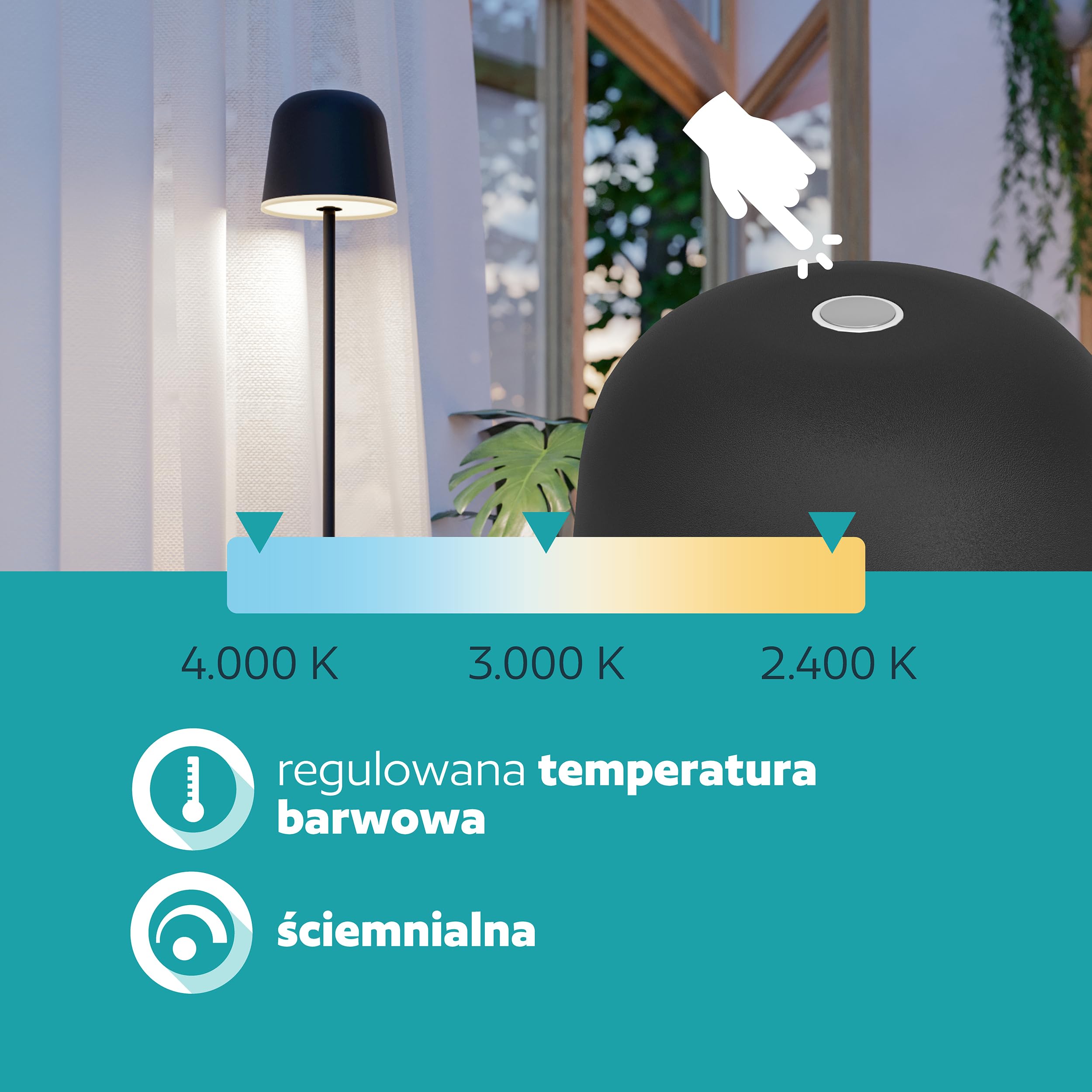 EGLO Mannera-L Lampa stojąca LED na baterie, bezprzewodowa lampa stojąca z funkcją ściemniania, lampa do salonu z metalu w kolorze czarnym, do użytku na zewnątrz i wewnątrz, IP54