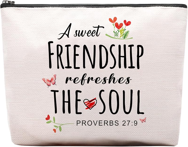 Necessaire de maquiagem CEASQVAA com zíper, estampa friendship, 25,4 x 5,08 x 17,78 cm