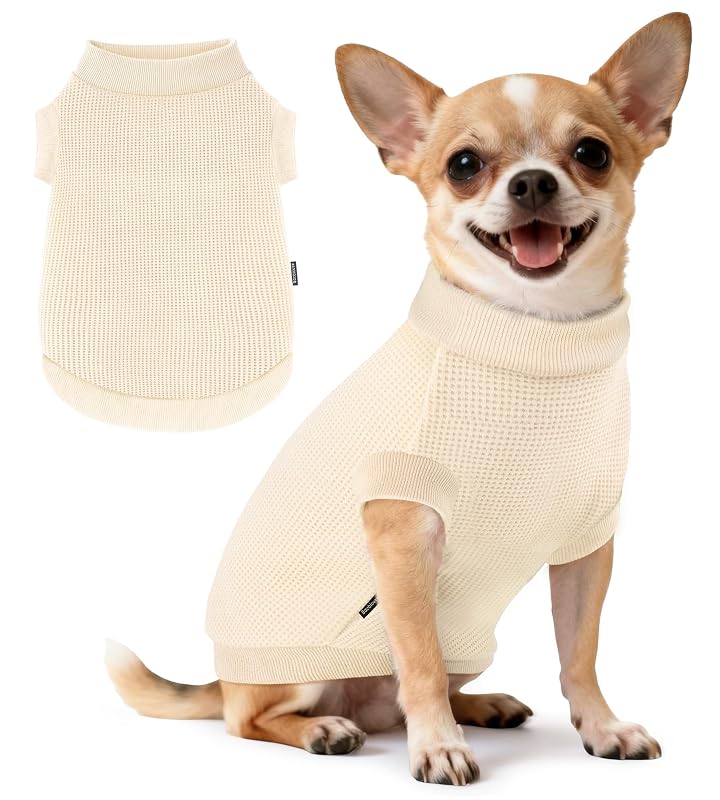 Blusa tipo sweatshirt para cães pequenos BAOBICUTE em tecido waffle respirável Bege XXS