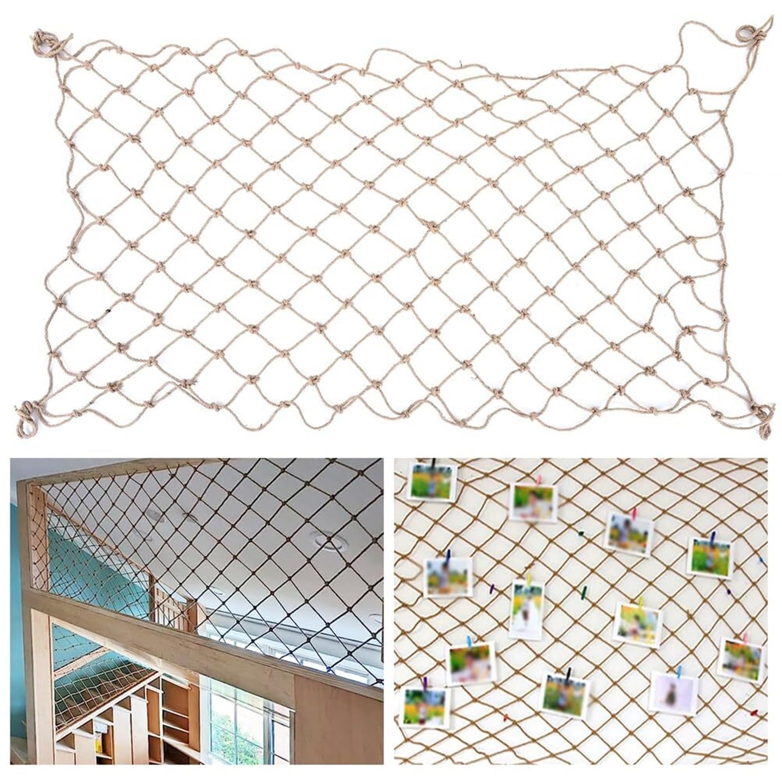 garden netting Jute Hemp Rope Net Safety Rope Netting,Balcony Stair Railing Protection Nets Plant Climbing Nets 10 mm/12 cm safety(3 * 4m)