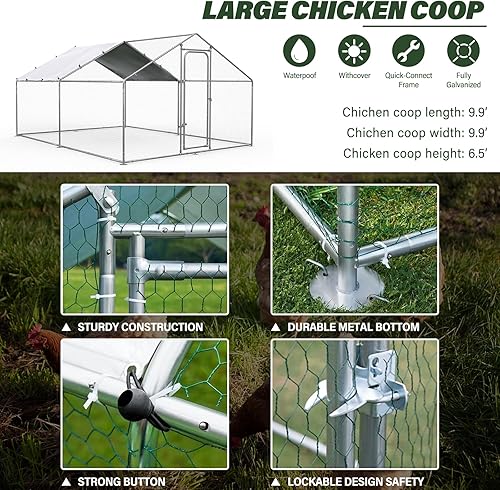 Miniatura 3 de Gallinero grande de metal para corral de pollo para patio, corral de pollo, jaula de pollo al aire libre, jaula de aves de corral resistente con