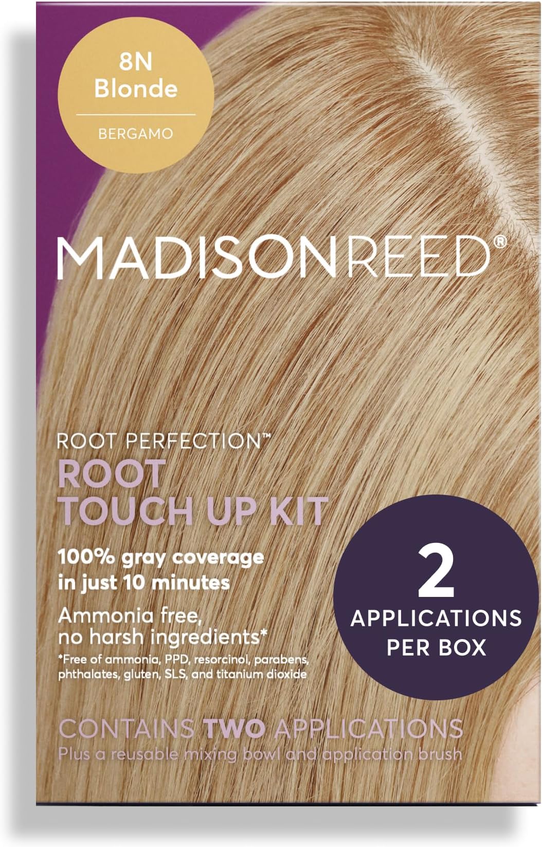 Root Perfection Permanent Root Touch Up, Dark Blonde 8N Bergamo, 10 Minutes for 100% Gray Root Coverage, Ammonia-Free Hair Dye, Two Applications