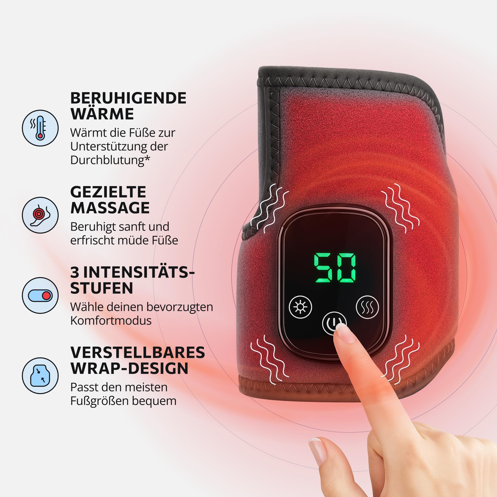 Emsense EMS Fußmassagegerät mit Dreifach‑Technologie zur Förderung der Durchblutung, Elektrischer Fuß‑Massager mit 3 Massage‑Modi & Wärmefunktion für Entspannung & Schmerzlinderung – 1er‑Pack
