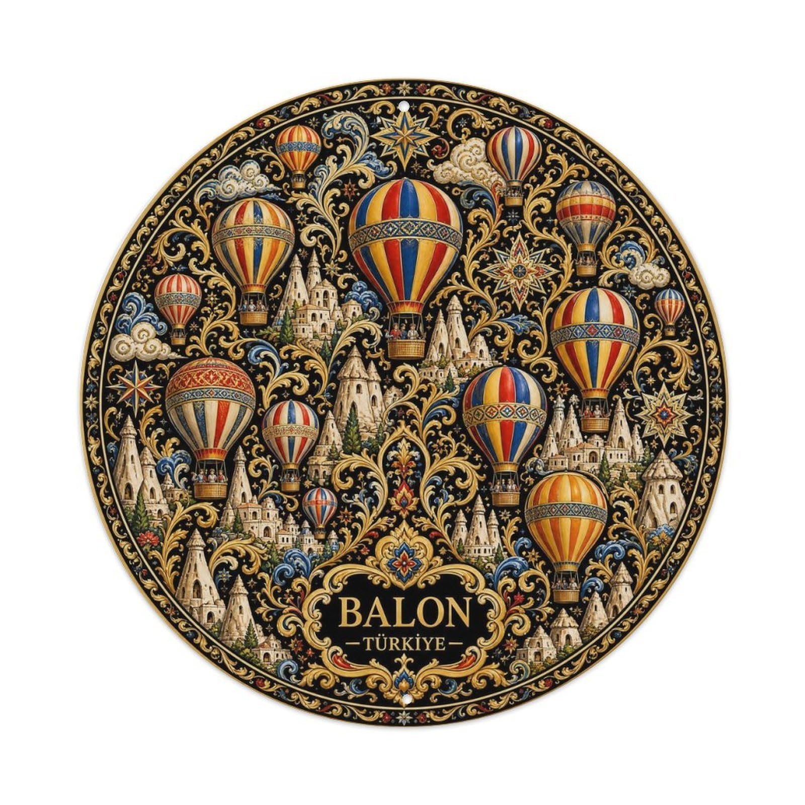 Midnight Black Turkish Balloon Arabesque Pattern Metal Tin Sign