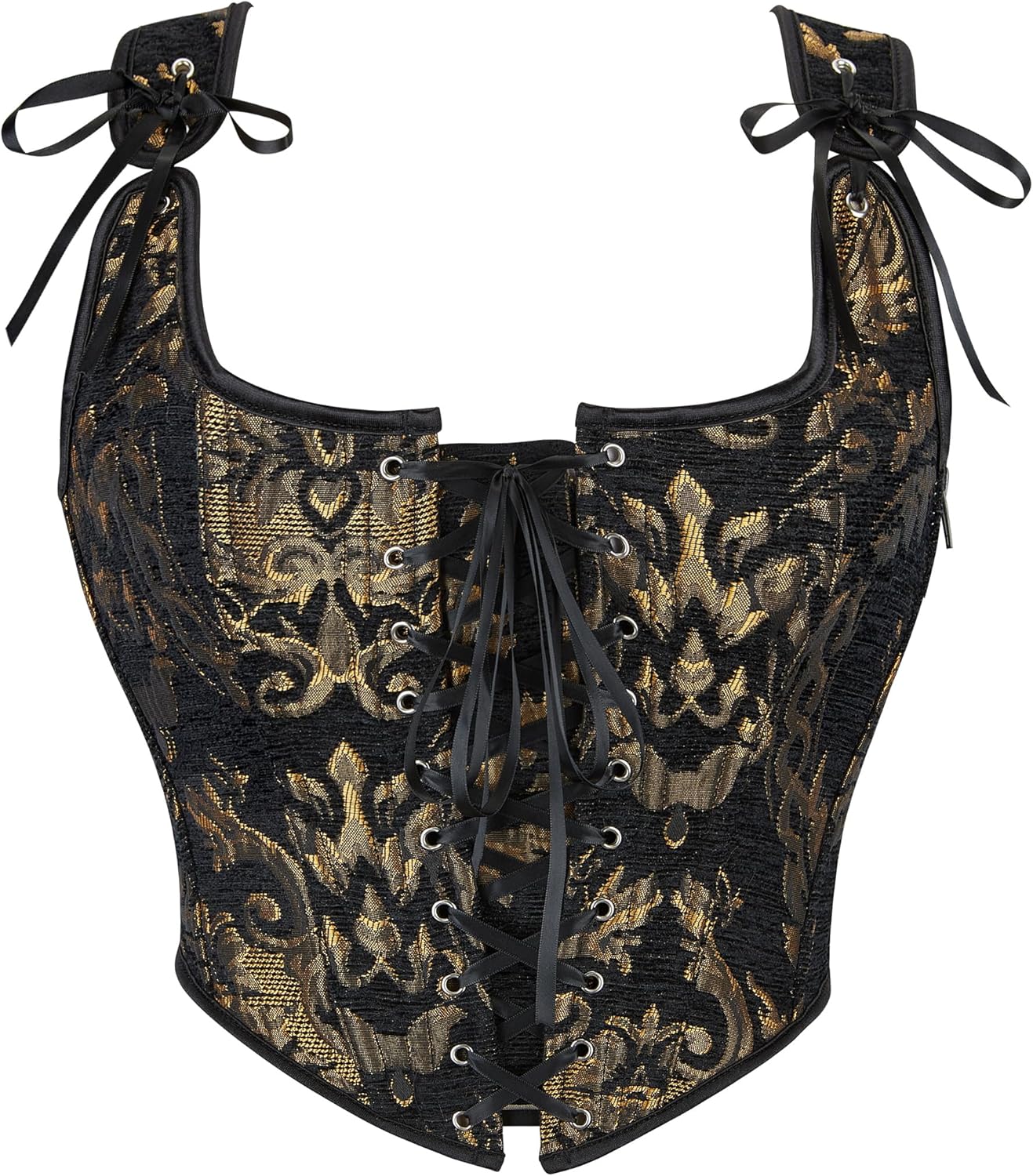 Dreay Womens Vintage Grommet Lace Up Tie Front Corset Bustier Shapewear Top Renaissance Corset Tops for Women