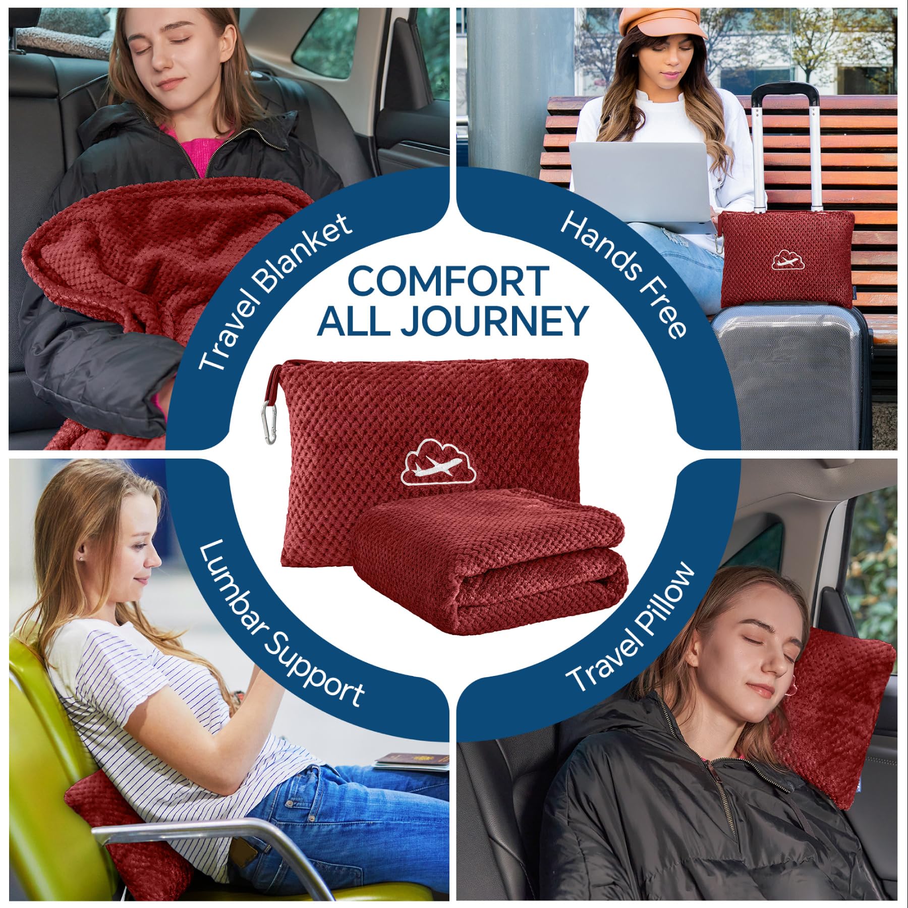 BEDELITE Travel Blanket with Bag, Jacquard Fleece Blanket 65"x40", Burgundy view 4