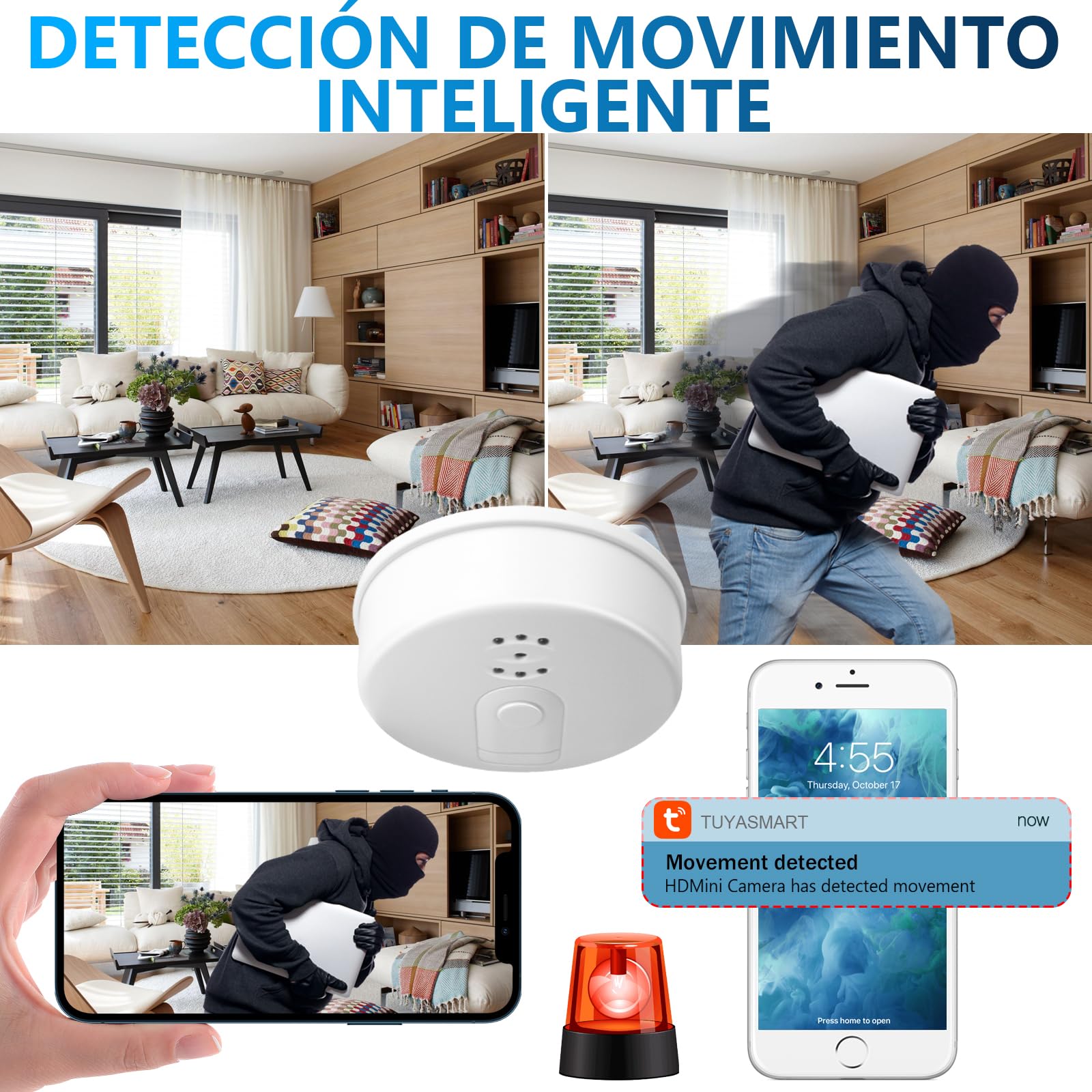 LXMIXMI Cámara Oculta con Wi-Fi 5G, Cámara Oculta en un Detector de Humo, Minicámara Espía con Wi-Fi de 1080P HD con Visión Nocturna, Detección de Movimiento y Grabación en Bucle