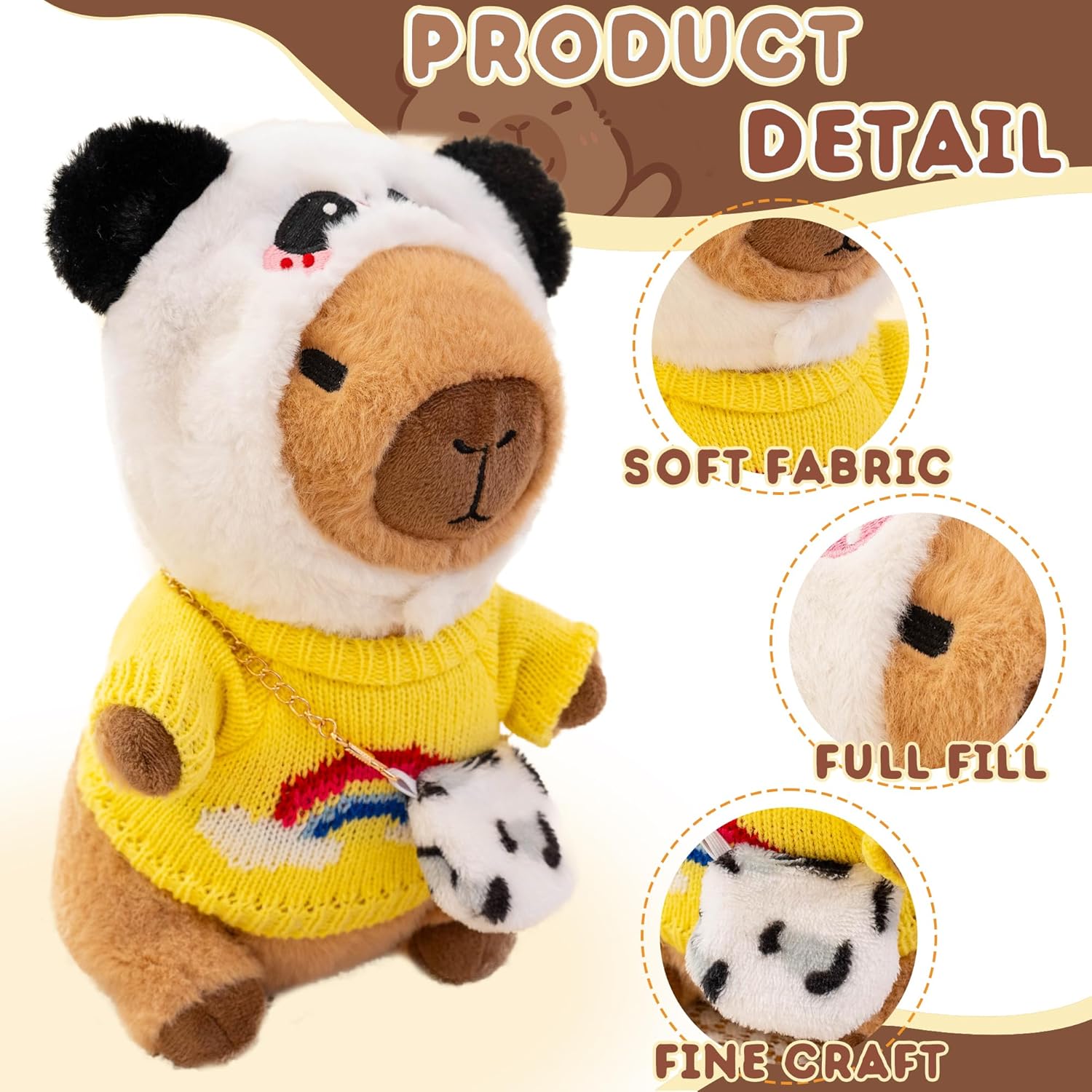 Capybara Plush for Boys Girls Birthday Dress Up Cute Plushies,10 Pcs Set,9 Clothes and Accessories Kawaii Stuffed Animal Plushie Toy, Soft Peluche Doll for Kids 10.2 in