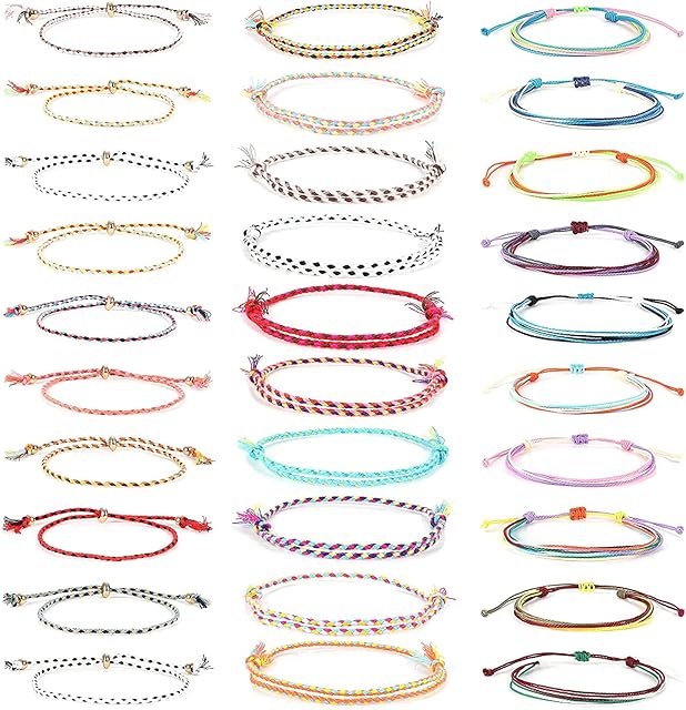 LOLIAS 30 Pcs Handmade Wrap Friendship Braided Bracelet for Women Bohemian Rope Bracelet Set Colorful Wrist Cord Adjustable Birthday Gifts Party Favors