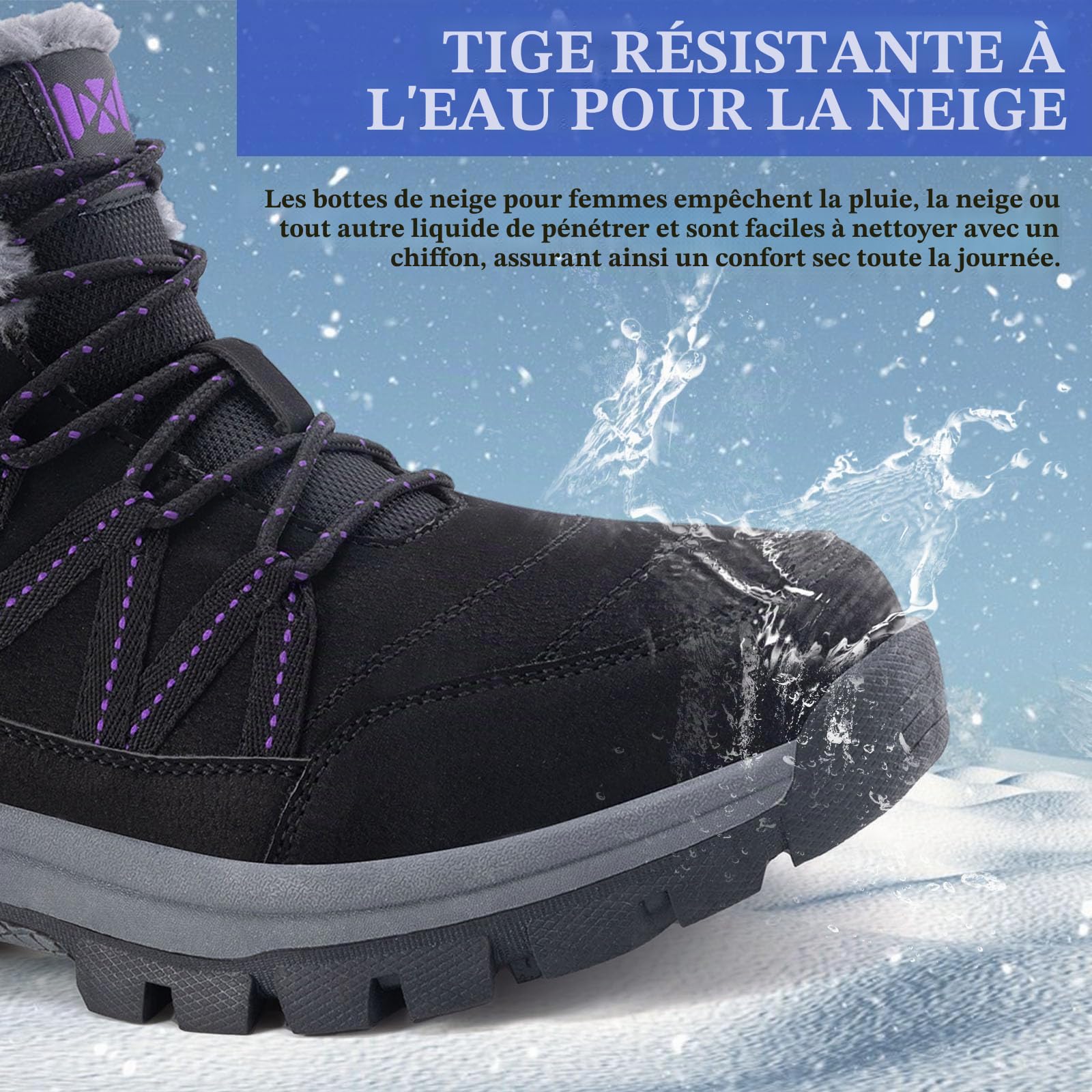 Warm Femmes Neige Bottes Chaussures d'hiver Classiques pour Femme Antidérapantes Outdoor Bottine de Neige Randonnée