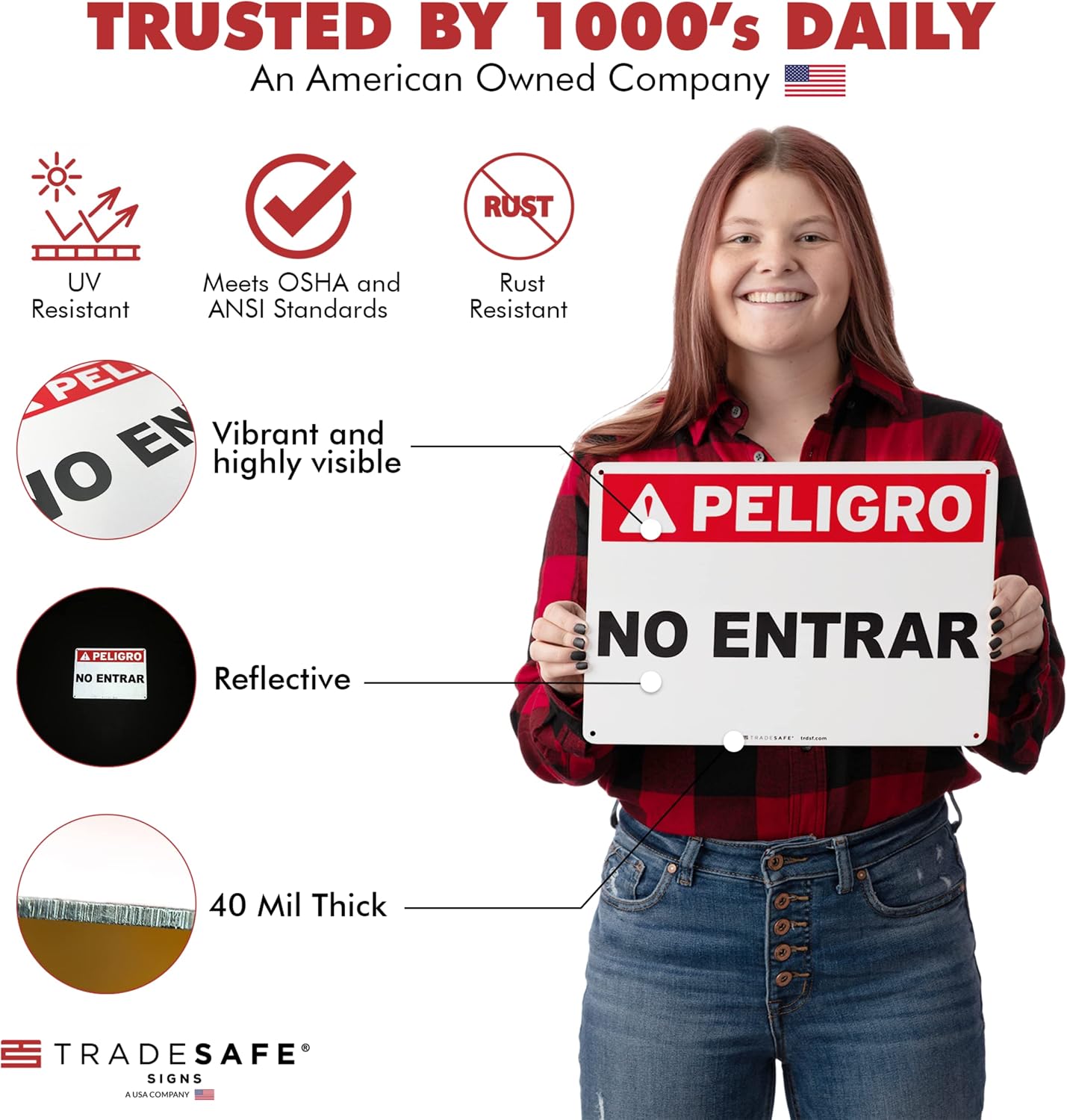 TRADESAFE Do Not Enter Danger Sign, Peligro No Entrar Spanish Sign, Quick Install Aluminum Safety Sign, Light Reflective, UV-Resistant, Waterproof, 14” X 10” Do Not Enter Spanish Signs For Business