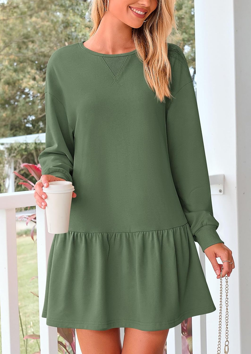 PRETTYGARDEN Womens Patchwork Sweatshirt Dress 2025 Fall Casual Long Sleeve Crewneck Pullover Cute Babydoll Mini Dresses - Image 7